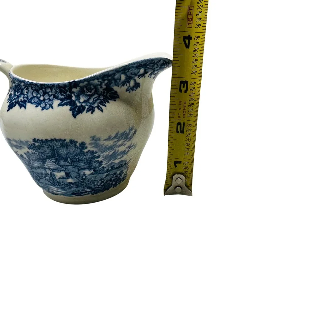 Salem China  English Village Blue White Ironstone Creamer Pitcher Staffordshire